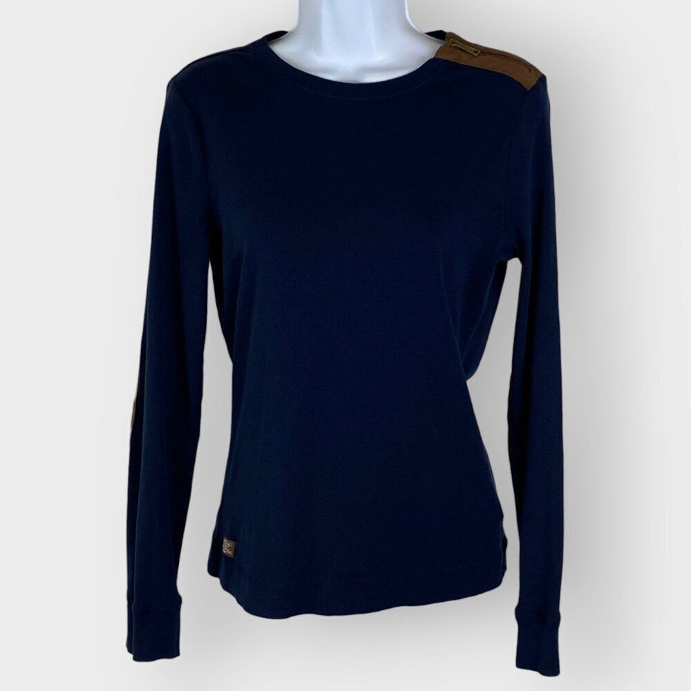 Ralph Lauren Womens Top | Large | Navy Blue | Long Sleeve | Elbow Patch